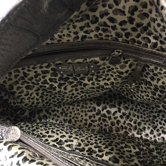 Pewter Kate Landry Leather Croc Shoulder Bag Purse - Picture 6 of 8